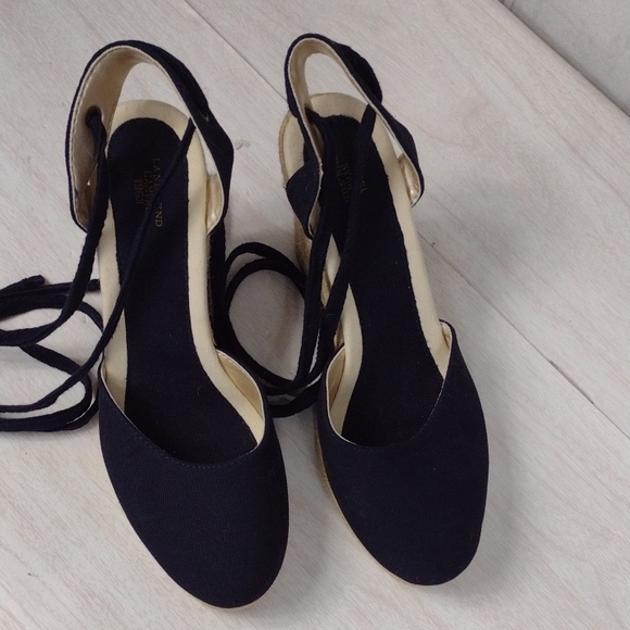 Lands' End Black and Tan Wedges with Lace Up Ankle Straps Size 7.5 - Picture 4 of 7